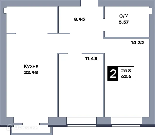 Планировка 2-комнатной квартиры 65 м² в ЖК Заречье, г. Самара — фото 1