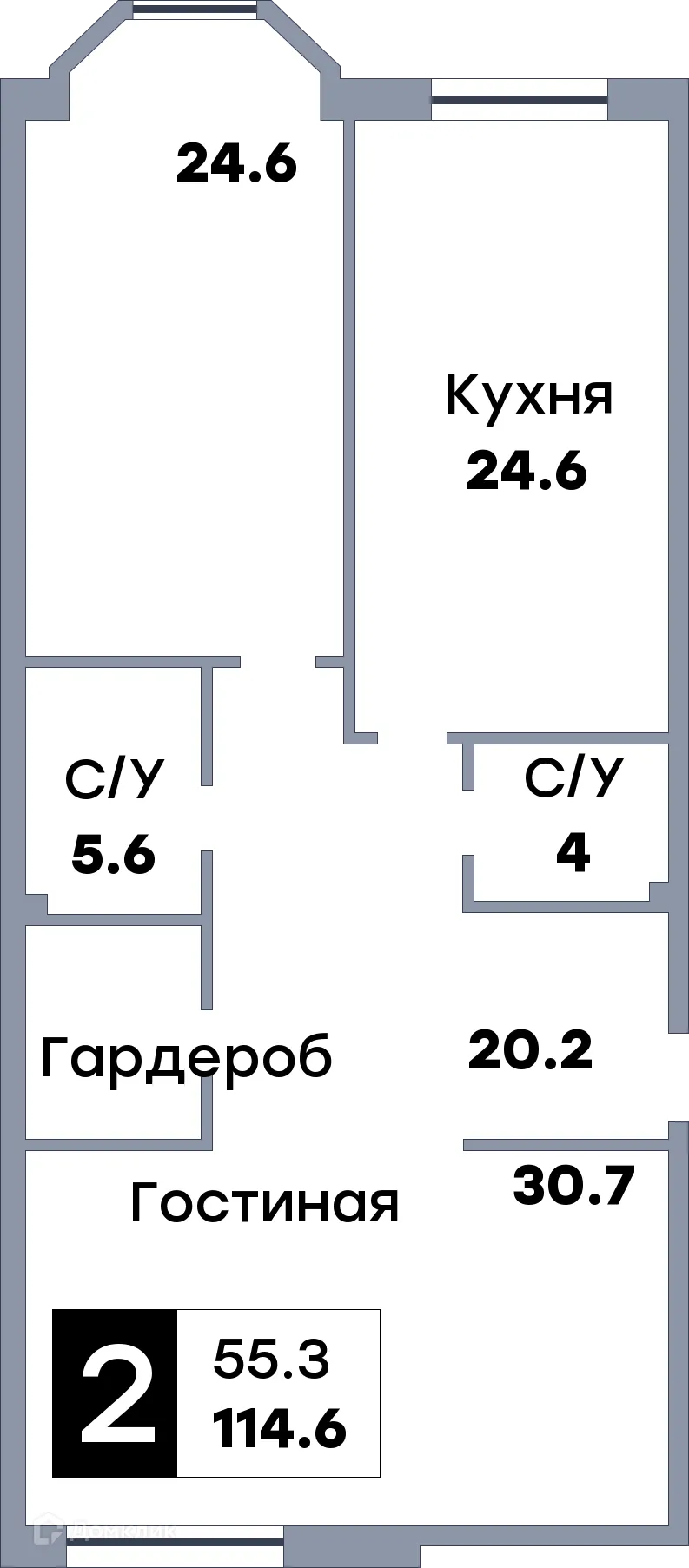 Планировка 2-комнатной квартиры 114.6 м² в ЖК КВАТРО, г. Самара — фото 1