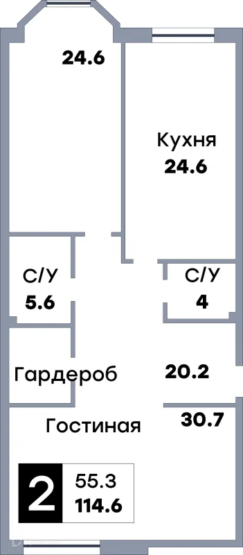 Планировка 2 комн. в ЖК КВАТРО