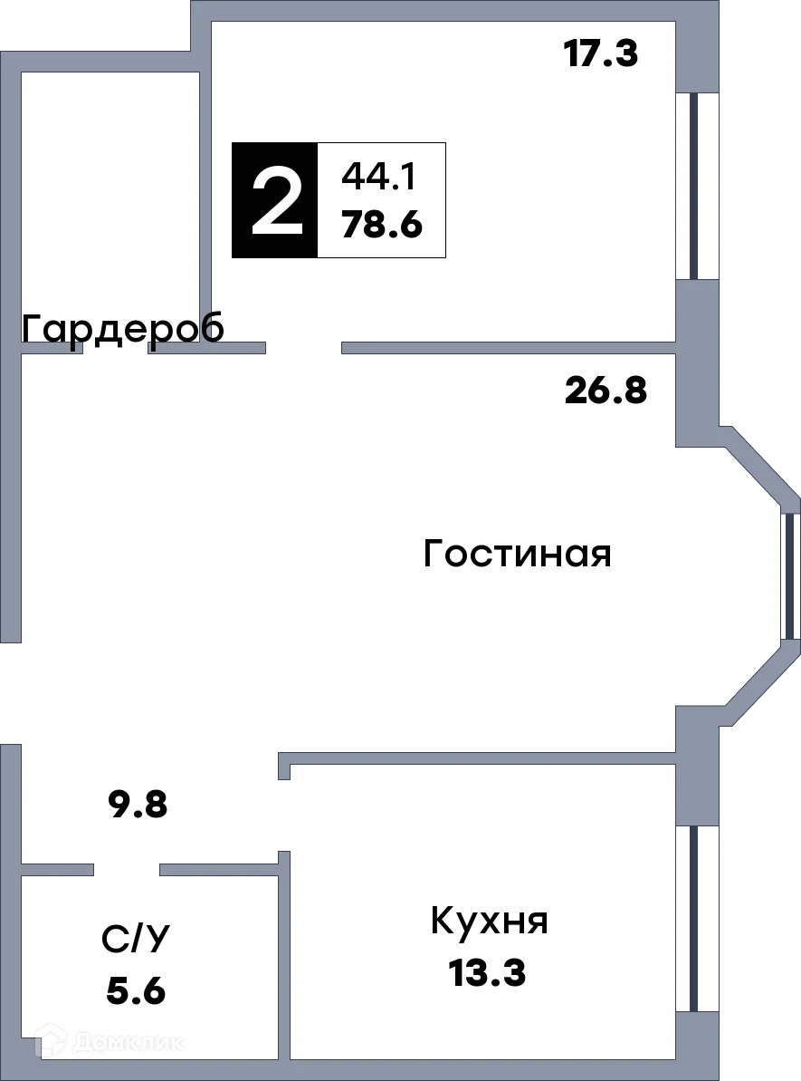 Планировка 2-комнатной квартиры 78.6 м² в ЖК КВАТРО, г. Самара — фото 1
