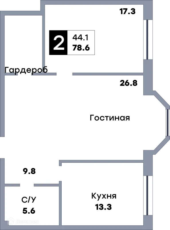Планировка 2 комн. в ЖК КВАТРО