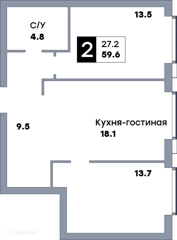 Планировка 2 комн. в ЖК Самара Сити
