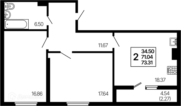 Планировка 2 комн. в ЖК Развитие