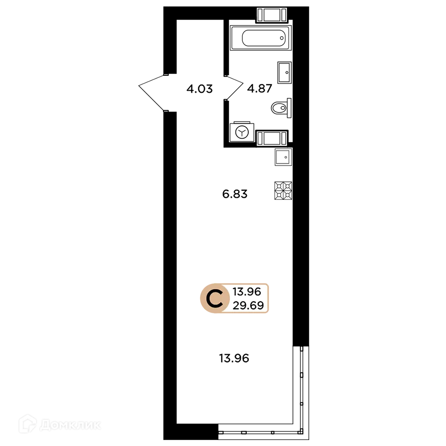 Планировка студии квартиры 29.69 м² в ЖК Легенда, г. Самара — фото 3