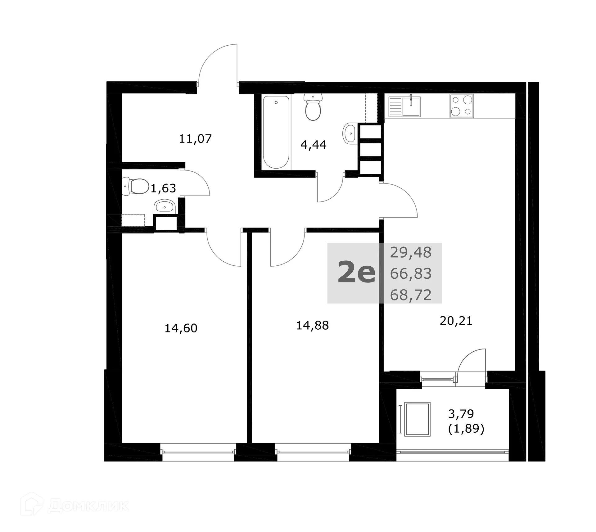 Планировка 2-комнатной квартиры 68.72 м² в ЖК Комфорт, г. Самара — фото 4