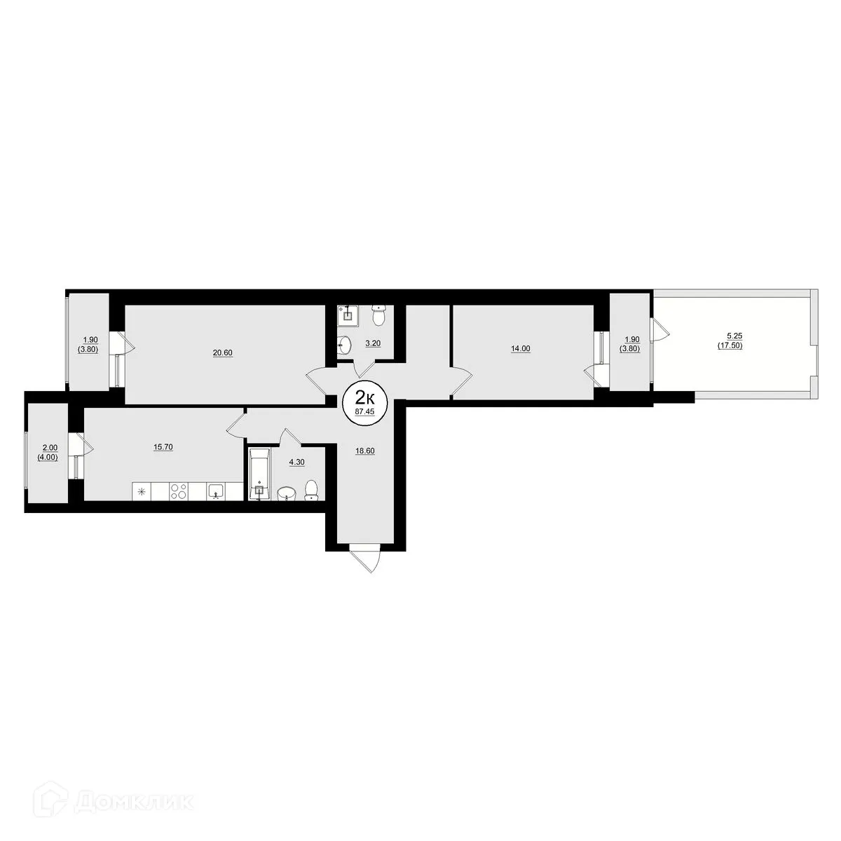 Планировка 2-комнатной квартиры 87.45 м² в ЖК КУЛЬТУРА, г. Самара — фото 11