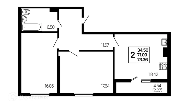 Планировка 2-комнатной квартиры 73.36 м² в ЖК Развитие, г. Самара — фото 1