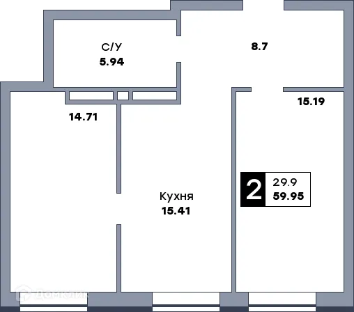 Планировка 2-комнатной квартиры 59.95 м² в ЖК СПУТНИК, г. Самара — фото 7