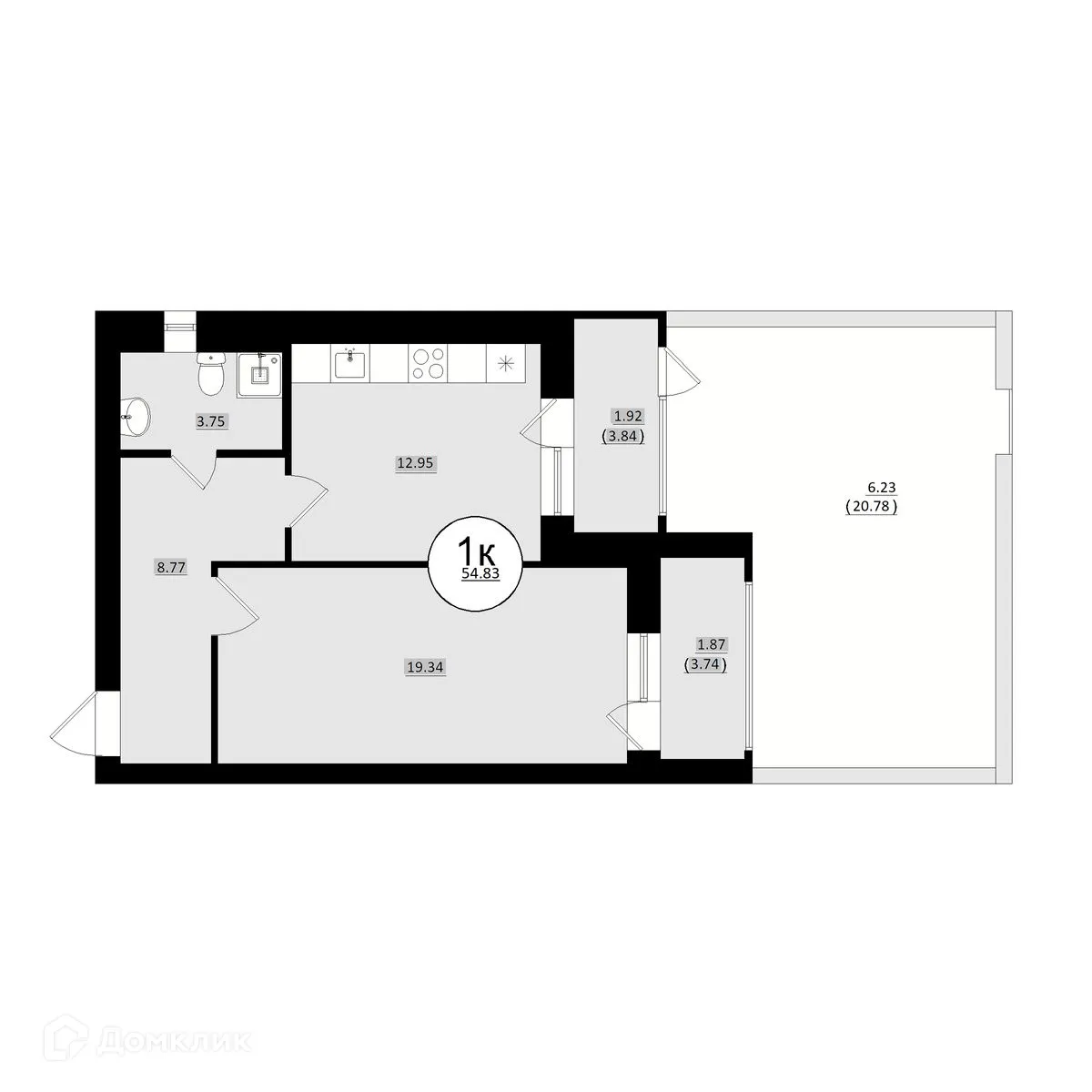 Планировка 1-комнатной квартиры 54.83 м² в ЖК КУЛЬТУРА, г. Самара — фото 1