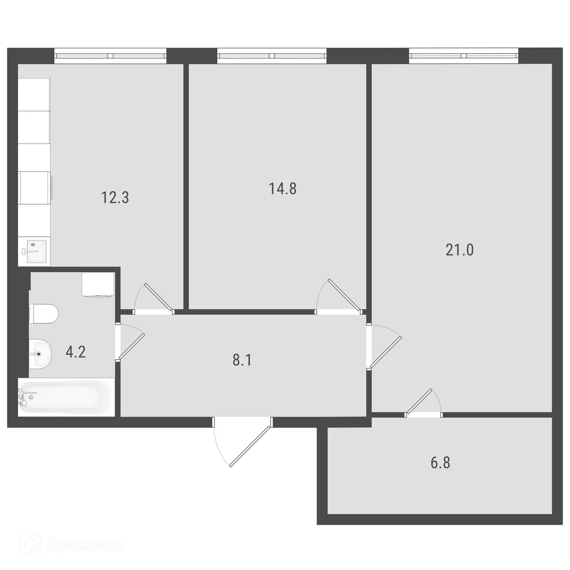 Планировка 2-комнатной квартиры 67.3 м² в ЖК Макрорайон АМГРАД, г. Самара — фото 1