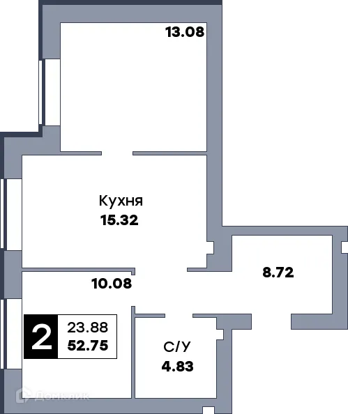 Планировка 2-комнатной квартиры 53 м² в ЖК Заречье, г. Самара — фото 1