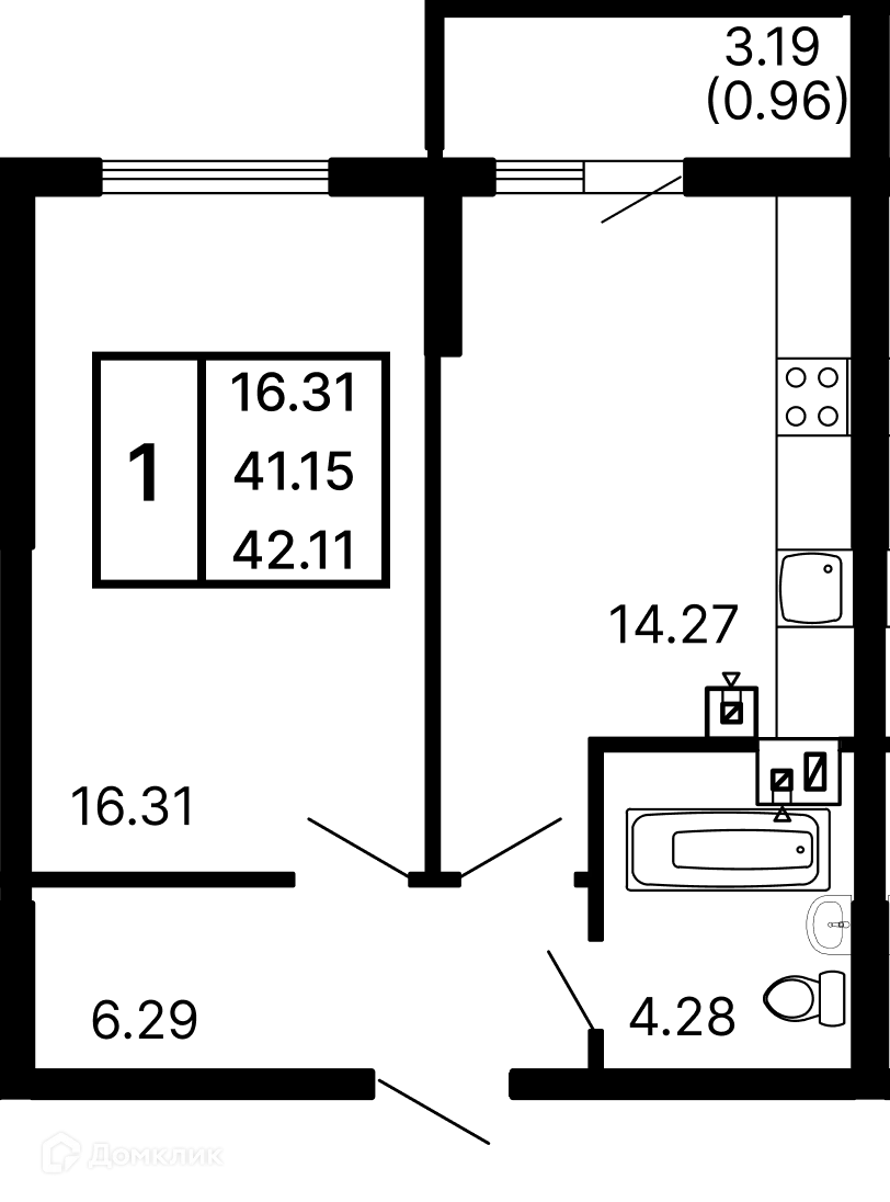 Планировка 3-комнатной квартиры 94.44 м² в ЖК Развитие, г. Самара — фото 1