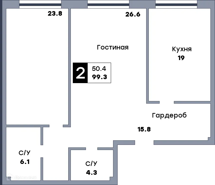 Планировка 2-комнатной квартиры 99.3 м² в ЖК КВАТРО, г. Самара — фото 1