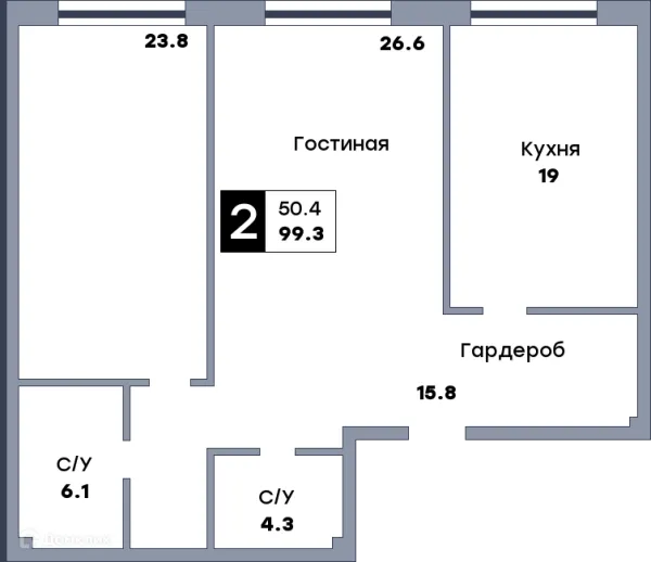 Планировка 2 комн. в ЖК КВАТРО