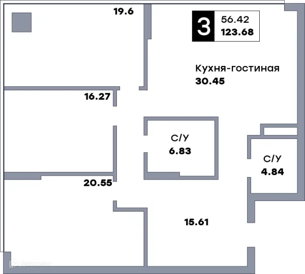 Планировка 3 комн. в ЖК Самара Сити