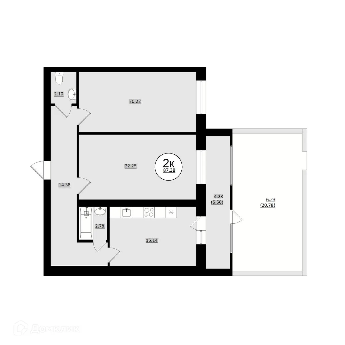 Планировка 2-комнатной квартиры 87.38 м² в ЖК КУЛЬТУРА, г. Самара — фото 11