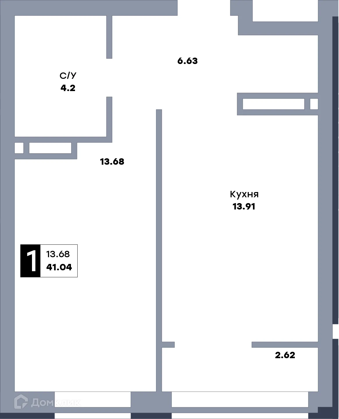 Планировка 1-комнатной квартиры 43.1 м² в ЖК Зеленый квартал, г. Самара — фото 1