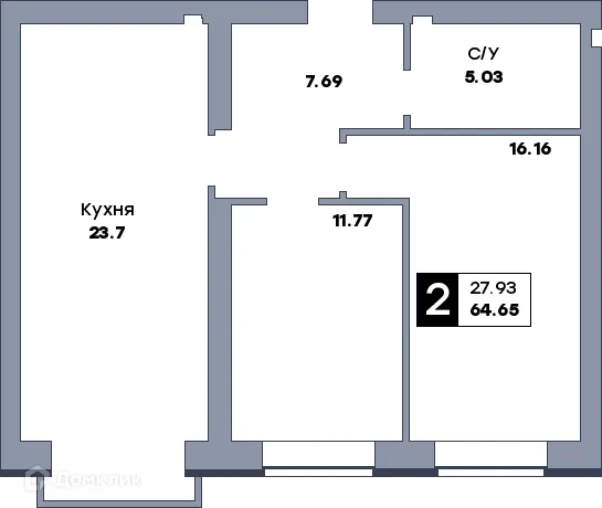 Планировка 2-комнатной квартиры 63.5 м² в ЖК Заречье, г. Самара — фото 1