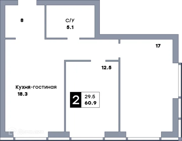Планировка 2 комн. в ЖК Самара Сити