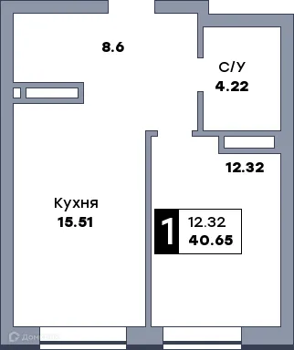 Планировка 1-комнатной квартиры 40.65 м² в ЖК СПУТНИК, г. Самара — фото 7