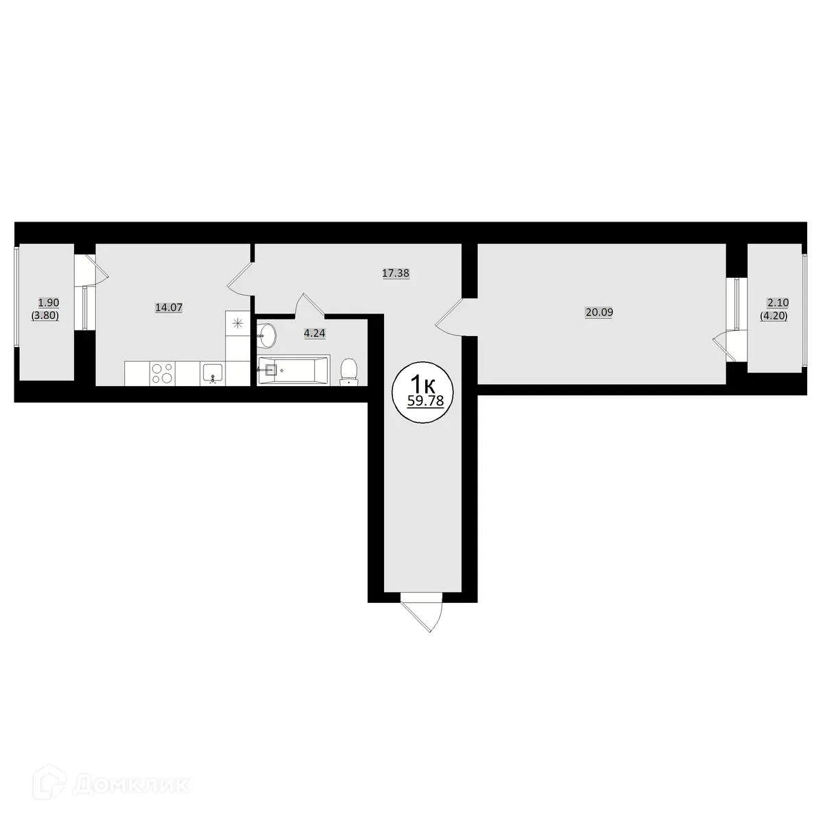 Планировка 1-комнатной квартиры 59.78 м² в ЖК КУЛЬТУРА, г. Самара — фото 12