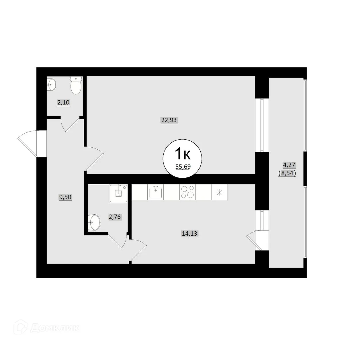 Планировка 1-комнатной квартиры 55.69 м² в ЖК КУЛЬТУРА, г. Самара — фото 12
