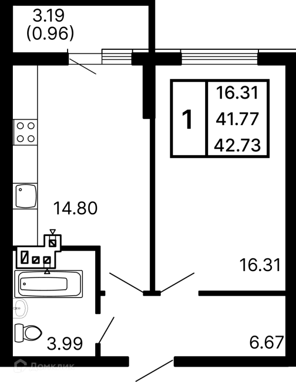 Планировка 1 комн. в ЖК Развитие