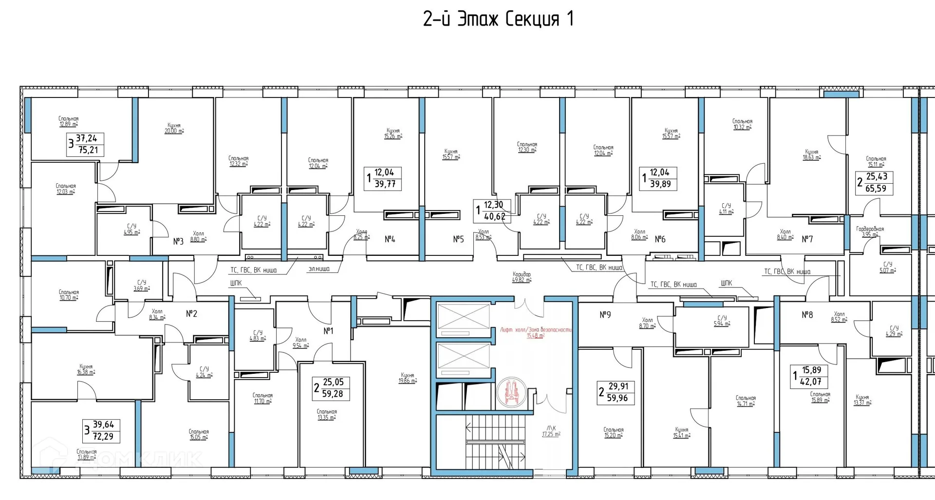 Планировка 1-комнатной квартиры 40.62 м² в ЖК СПУТНИК, г. Самара — фото 2