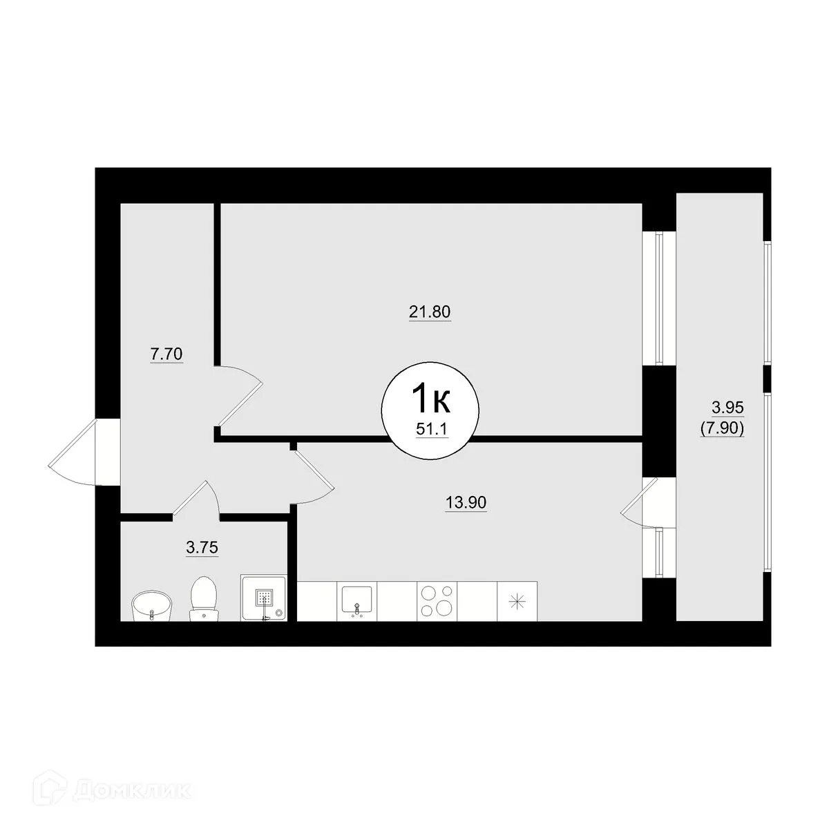 Планировка 1-комнатной квартиры 51.53 м² в ЖК КУЛЬТУРА, г. Самара — фото 16