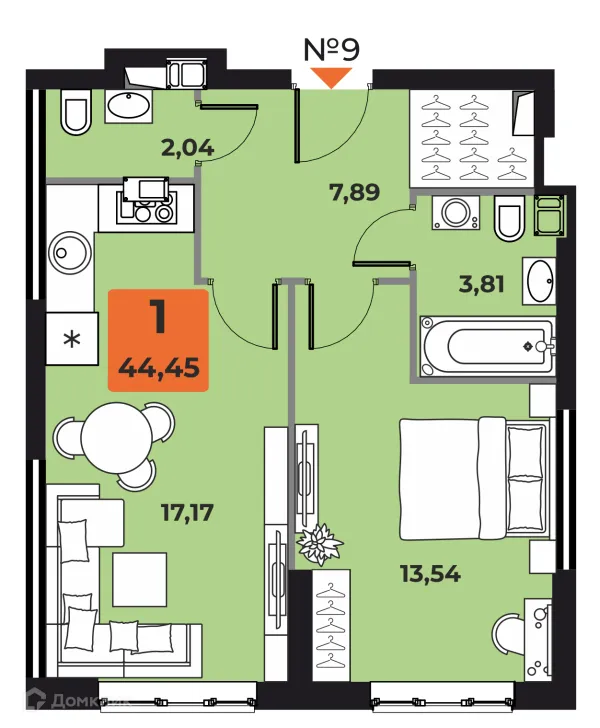 Планировка 1 комн. в ЖК "Капитал"