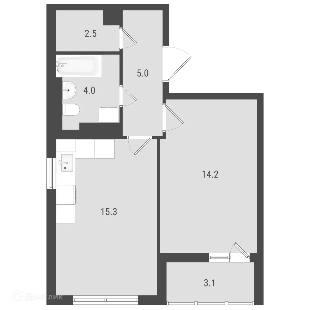 Планировка 1-комнатной квартиры 45.21 м² в ЖК Макрорайон АМГРАД, г. Самара — фото 1