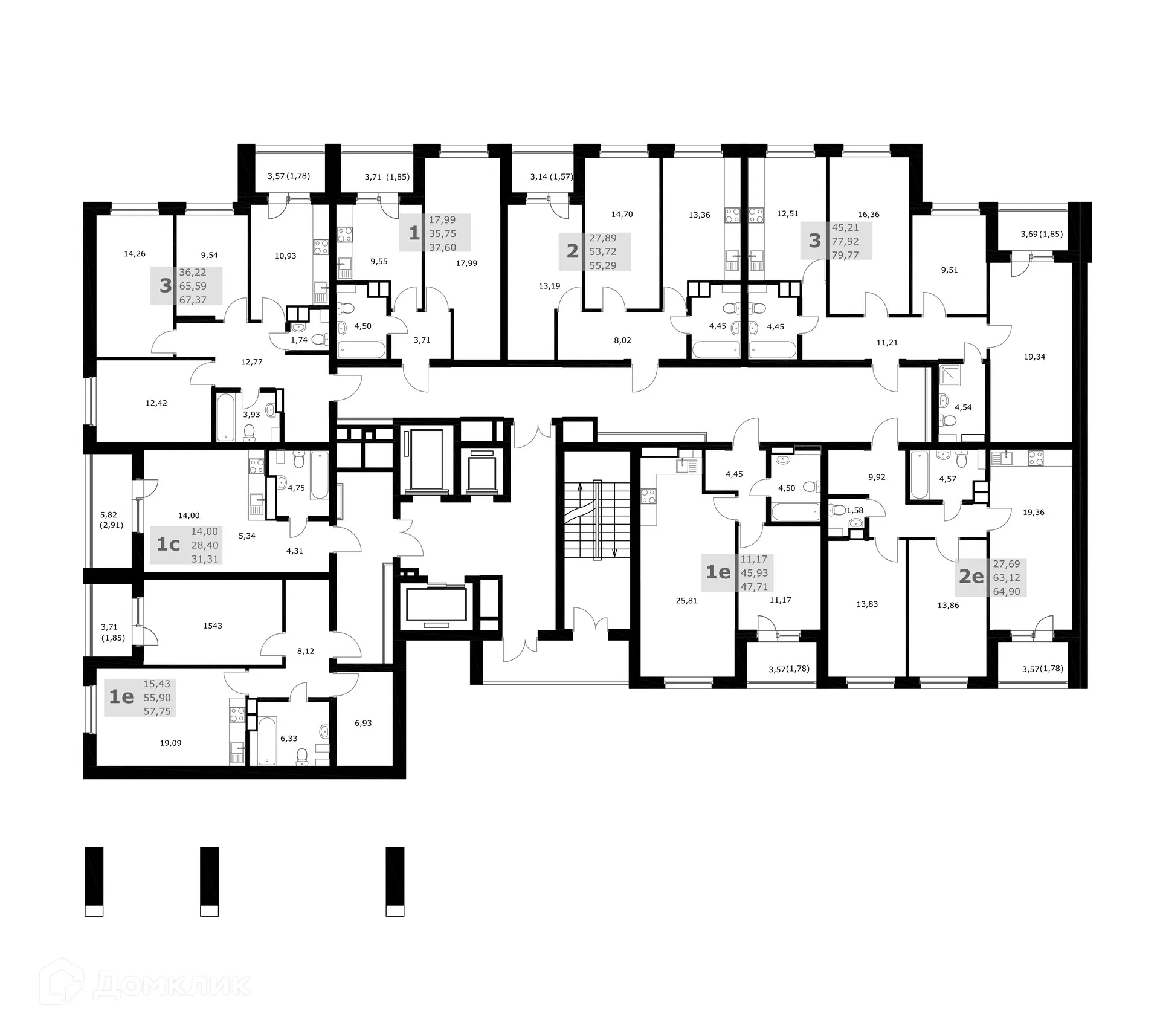 Планировка 3-комнатной квартиры 67.37 м² в ЖК Комфорт, г. Самара — фото 3