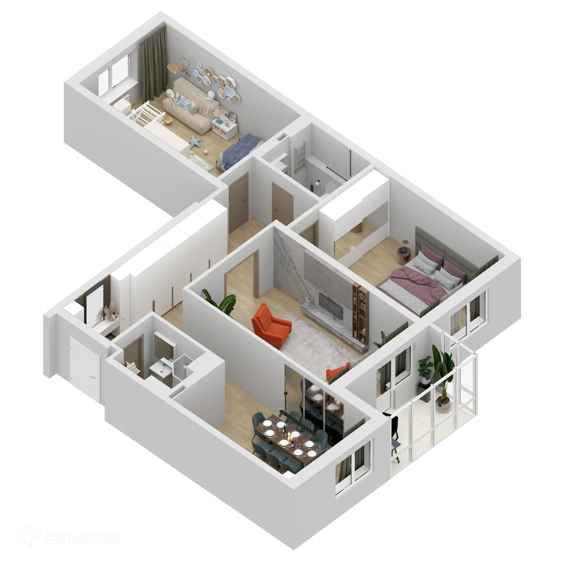 Планировка 3-комнатной квартиры 96.13 м² в ЖК "Дом у Космопорта-2", г. Самара — фото 3