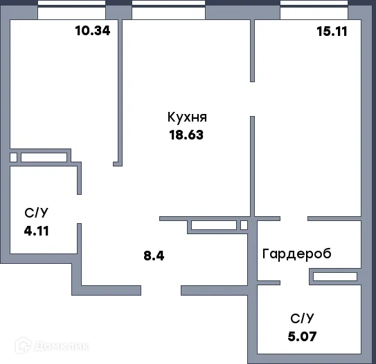 Планировка 2-комнатной квартиры 65.59 м² в ЖК СПУТНИК, г. Самара — фото 3