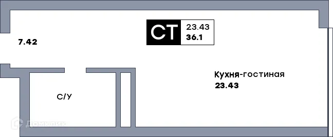 Планировка студии квартиры 36.1 м² в ЖК Самара Сити, г. Самара — фото 7