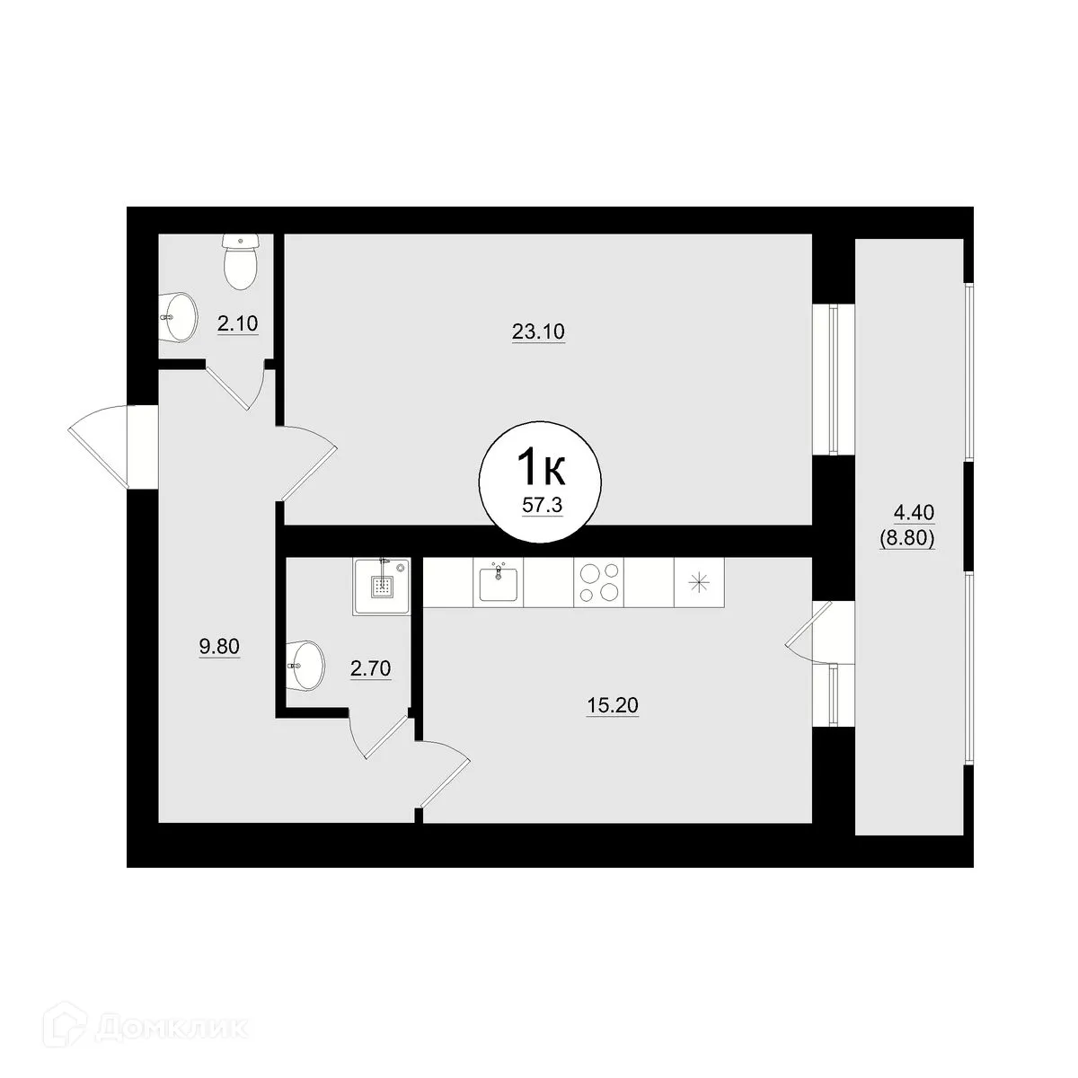 Планировка 1-комнатной квартиры 55.74 м² в ЖК КУЛЬТУРА, г. Самара — фото 12