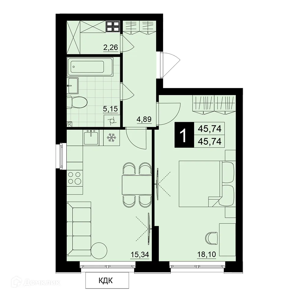 Планировка 1-комнатной квартиры 45.74 м² в ЖК Макрорайон АМГРАД, г. Самара — фото 1