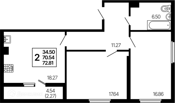 Планировка 2 комн. в ЖК Развитие