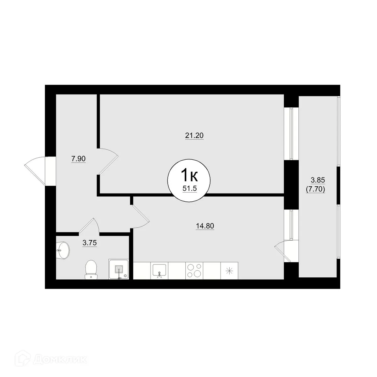 Планировка 1-комнатной квартиры 52.01 м² в ЖК КУЛЬТУРА, г. Самара — фото 12