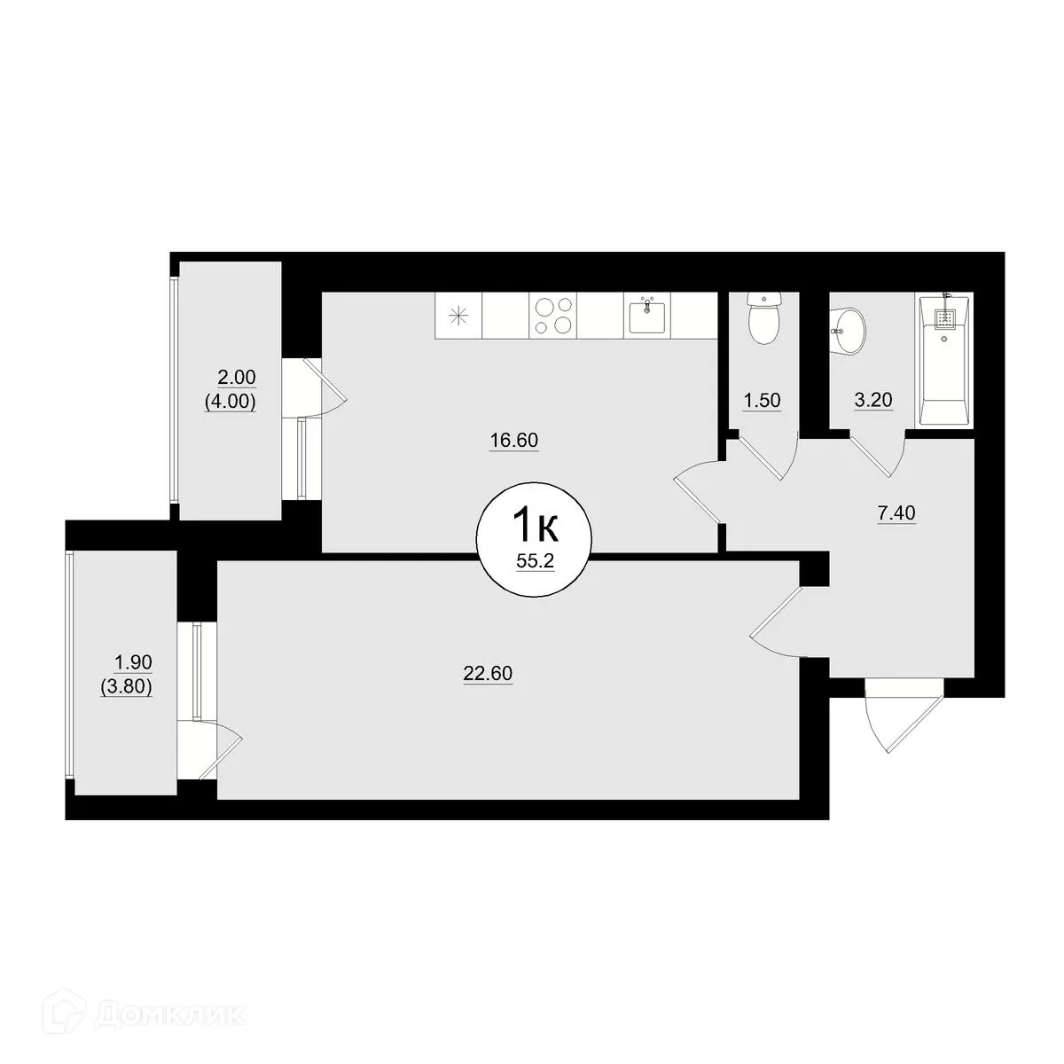 Планировка 1-комнатной квартиры 55.76 м² в ЖК КУЛЬТУРА, г. Самара — фото 12