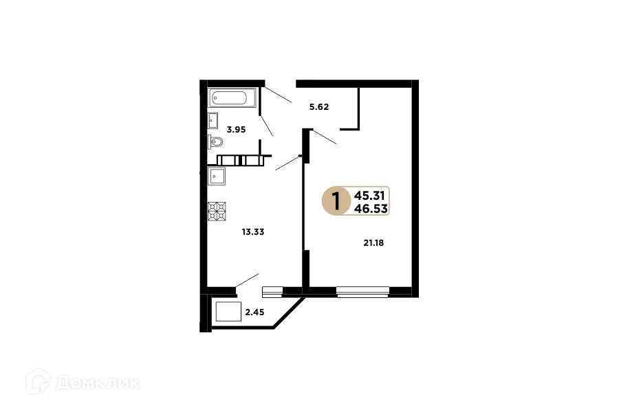 Планировка 1-комнатной квартиры 46.8 м² в ЖК Московский, г. Самара — фото 1