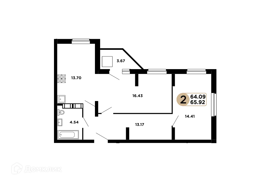 Планировка 3-комнатной квартиры 65.1 м² в ЖК Московский, г. Самара — фото 1