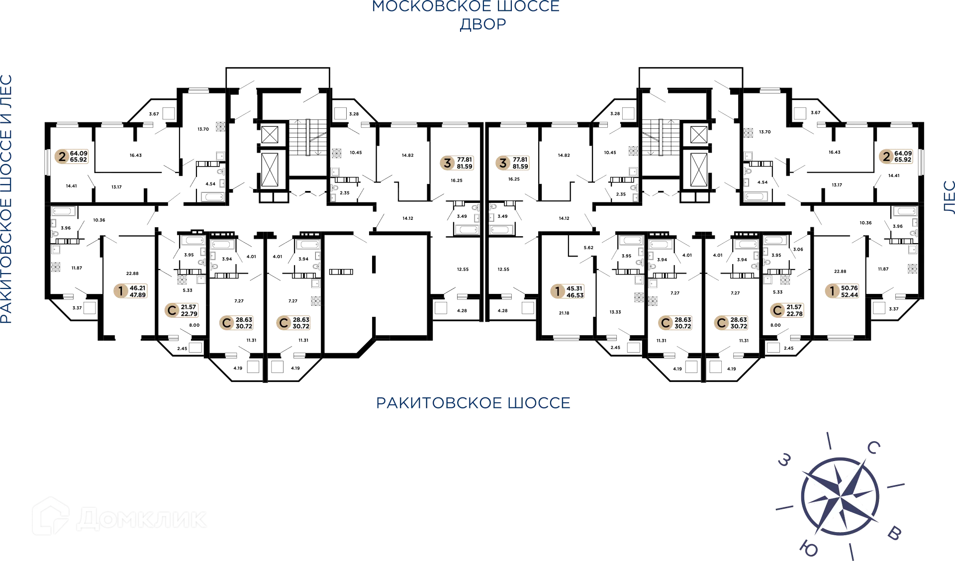 Планировка 3-комнатной квартиры 65.1 м² в ЖК Московский, г. Самара — фото 2