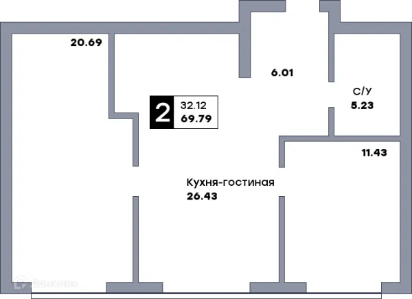Планировка 2 комн. в ЖК Самара Сити