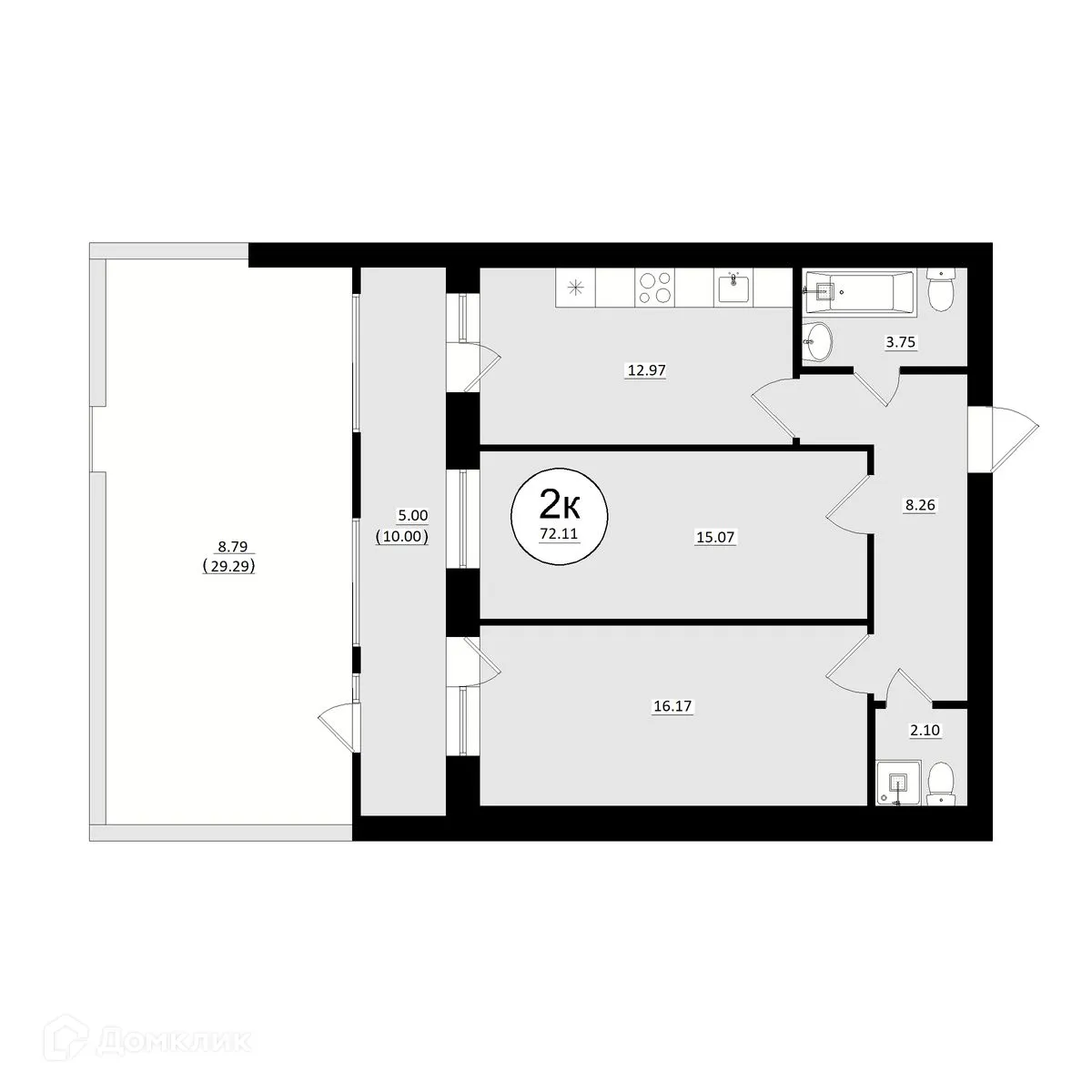 Планировка 2-комнатной квартиры 72.11 м² в ЖК КУЛЬТУРА, г. Самара — фото 1