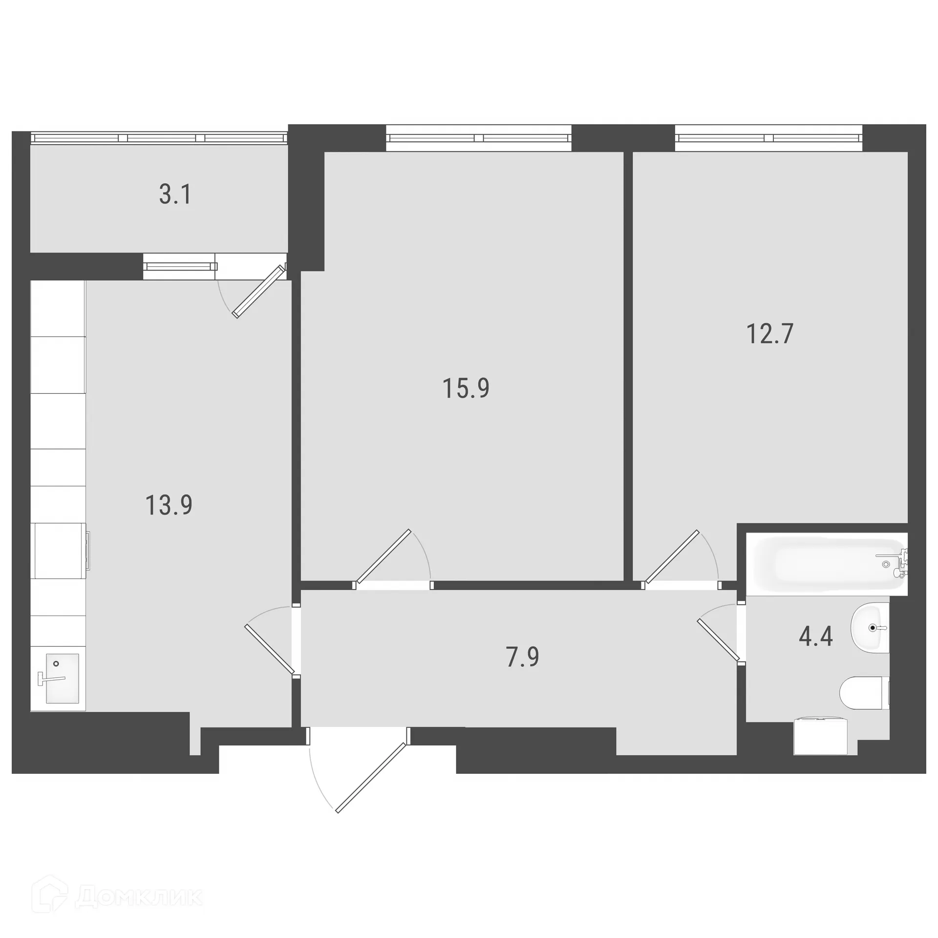Планировка 2-комнатной квартиры 56.42 м² в ЖК Макрорайон АМГРАД, г. Самара — фото 2