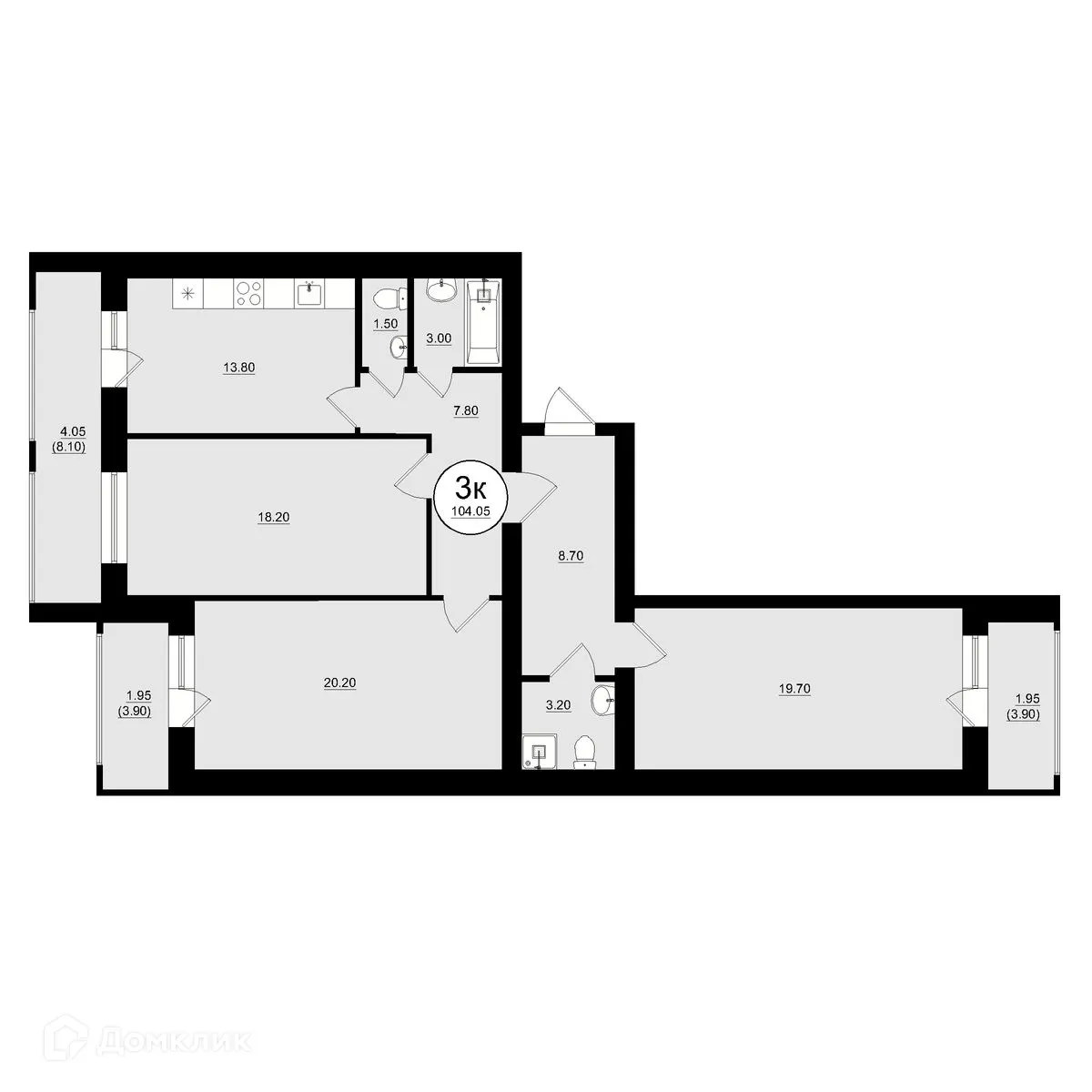 Планировка 3-комнатной квартиры 106.04 м² в ЖК КУЛЬТУРА, г. Самара — фото 16