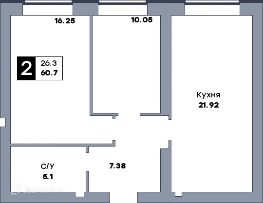 Планировка 2-комнатной квартиры 61.8 м² в ЖК Заречье, г. Самара — фото 6