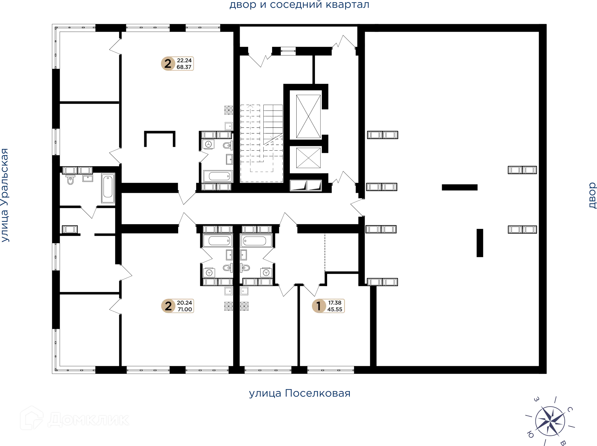 Планировка 1-комнатной квартиры 45.55 м² в ЖК Легенда, г. Самара — фото 3