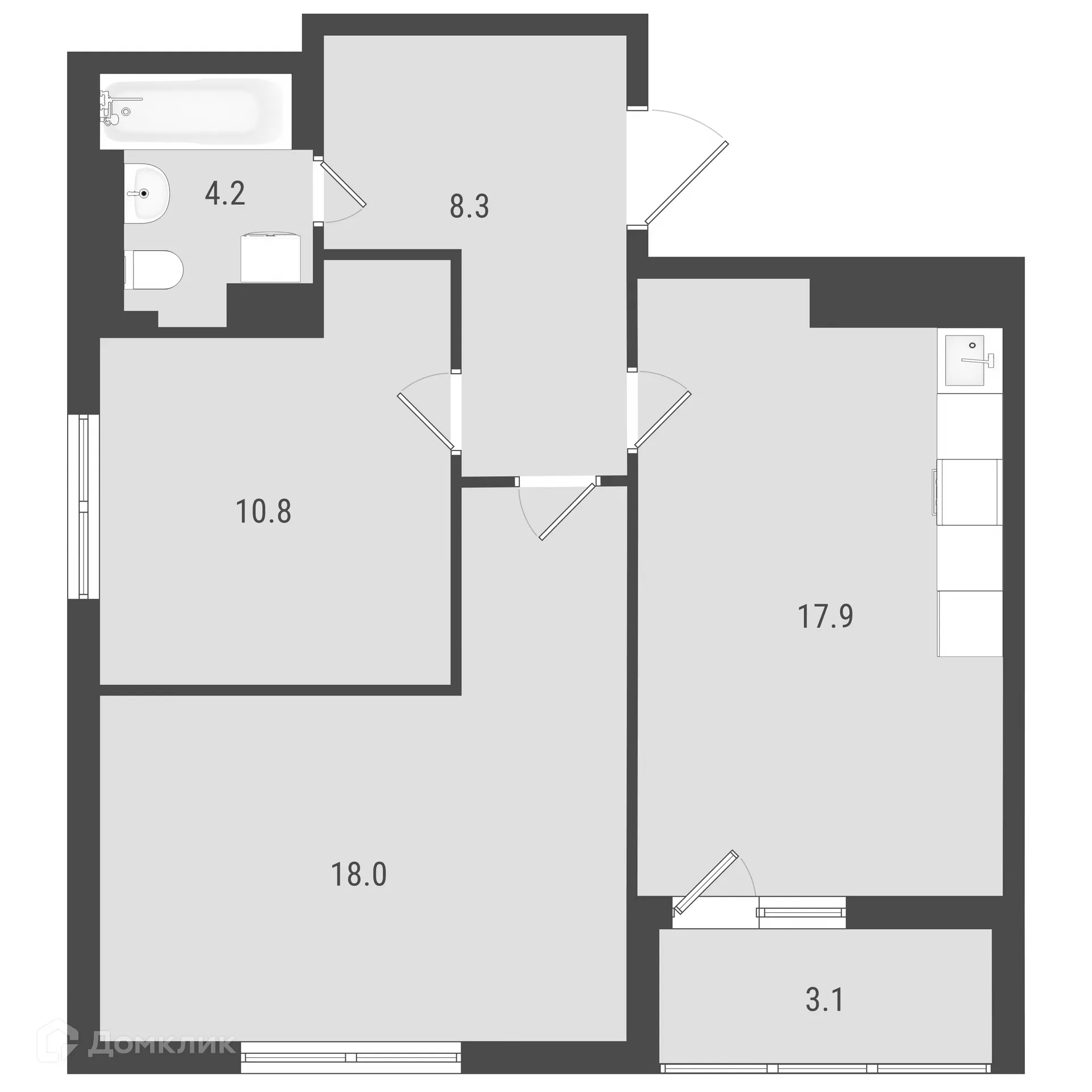 Планировка 2-комнатной квартиры 60.74 м² в ЖК Макрорайон АМГРАД, г. Самара — фото 1